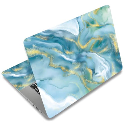 SUPERDANT Blue Marble Pattern Universal Laptop Skin Sticker 3Pcs Pack 14.9x10.6in Blue Gold Wave Print PVC Trimmable Cover Reusable Decal Fits 12 13 14 15 15.6 Inch Notebook Gift-Ready Colorful - style: Blue Wave Marble