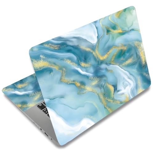 SUPERDANT Blue Marble Pattern Universal Laptop Skin Sticker 3Pcs Pack 14.9x10.6in Blue Gold Wave Print PVC Trimmable Cover Reusable Decal Fits 12 13 14 15 15.6 Inch Notebook Gift-Ready Colorful - style: Blue Wave Marble