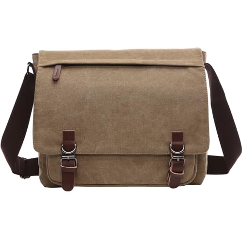 Evergoo Vintage Messenger Bag Unisex Shoulder Bags Canvas Satchel Cross Body Work Satchel Briefcase for 15.6 Inch Laptop - color: Beige