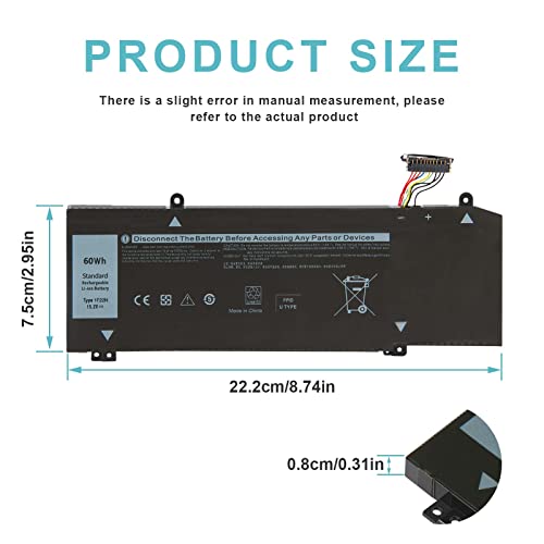 1F22N Laptop Battery for Dell Alienware M15 R1 M17 R1, G5 15 5590 5590-D2783W 5590-D2743B D2842W D2843W D2865B G7 15 7590 7790 D2785B ALW15M-D1523S,JJPFK 0JJPFK 06YV0V 08622M HYWXJ 0HYWXJ XRGXX 01F22N - size: 8.74*2.95*0.31inch