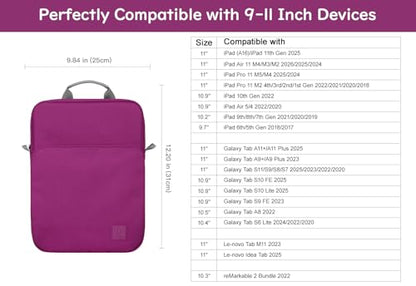 Dadanism 9-11 Inch Tablet Sleeve Bag Carrying Case with Shoulder Strap | Fits iPad (A16) 11", iPad 10th Gen 10.9", iPad Air M4/Pro M5 11", iPad 9/8/7th 10.2", Galaxy Tab A11+ Plus 11", Fuchsia - color: Fuchsia, size: 9-11 Inch