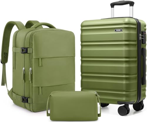 3 Piece Luggage Set, 20 Inch Carry On Luggage 22x14x9 Airline Approved, Hardside Suitcases with Wheels, Suitcase Set with YKK Zipper&TSA Lock, Travel Set - color: Olive Green, size: 3 piece set (20inch)