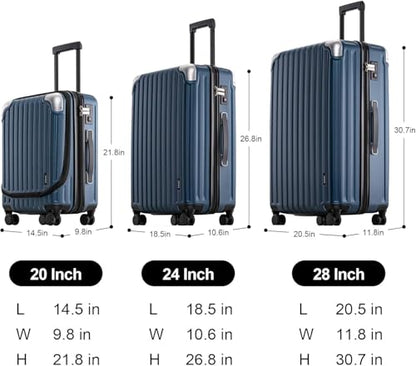 LEVEL8 Grace Luggage Sets Hardshell Suitcase with Wheels, Sturdy Large Suitcase Tsa Lock 20 Inch Expandable Carry on 24 Inch 28 Inch Checked Luggage, 3-Piece Set (20/24/28), Blue - color: Blue, size: 3-Piece Set (20/24/28)