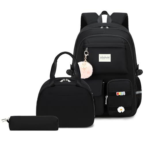 abshoo School Backpack for Girls Bookbag with Lunch Bag Teen Girls School Bag Travel Daypack (Black) - color: Black