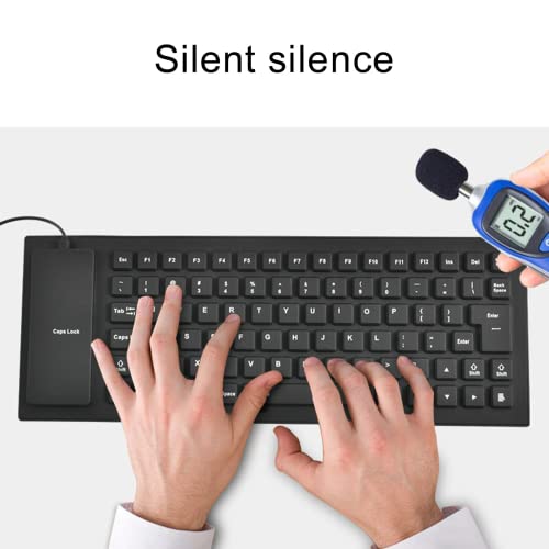 Foldable Silicone Keyboard, USB Waterproof Travel Gaming Wired Rollup Keyboard - Full Size, Compatible with Windows, PC, Laptop, Mac Notebook (Black)
