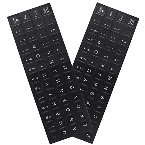 2 Pack Universal English Keyboard Stickers, Black Background with White Lettering for Computer Laptop Notebook Desktop, Replacement Computer Keyboard Stickers (English) - color: English-black/White