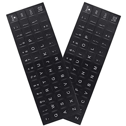 2 Pack Universal English Keyboard Stickers, Black Background with White Lettering for Computer Laptop Notebook Desktop, Replacement Computer Keyboard Stickers (English) - color: English-black/White