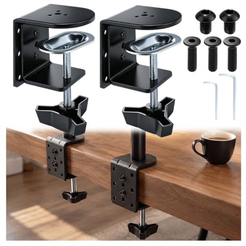 Yalikop 2 Pack Heavy Duty Desk Clamp for Monitor Mount Universal Desk Grommet Mount Adapter Black Steel Replacement C Clamp Fits 0.4-4 Inch Thick, Compatible with Monitor Arm, Microphone Boom Arm