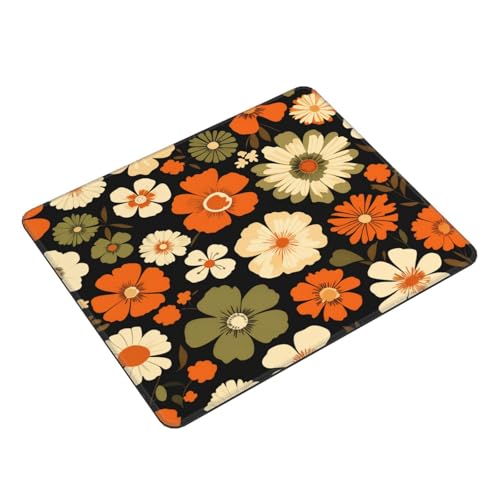 Retro Mid-Century Floral Gaming Computer Keyboard Cute Mouse Pad with Anti-fray Stitching, Premium-Textured Alfombrilla para Mouse with Non-Slip Rubber Base, 10 x 12 inch - color: Retro Mid-Century Floral