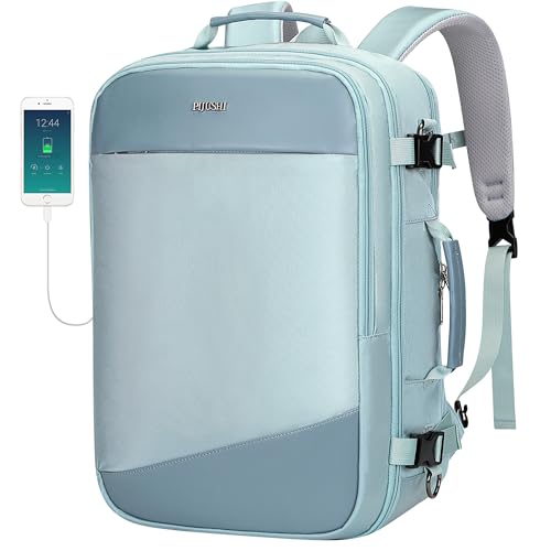 PIJUSHI 3-In-1 Carry On Travel Backpack for Women Men, Fits 16" Laptop | Convertible Duffel/Shoulder Bag with USB Port, Wet Pocket, TSA-Friendly 180° Opening for Airport/Commute/Daily, PE035 Blue - color: Blue