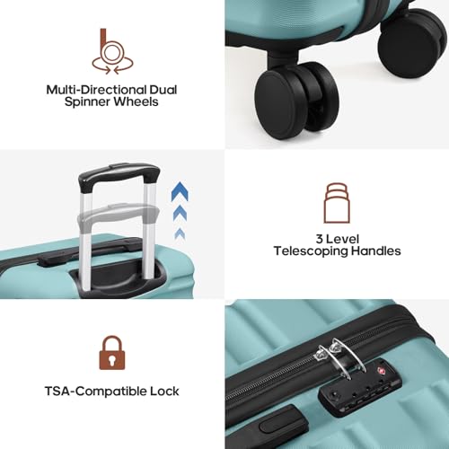 3 Piece Luggage Set, 20 Inch Carry On Luggage 22x14x9 Airline Approved, Hardside Suitcases with Wheels, Suitcase Set with YKK Zipper&TSA Lock, Travel Set - color: Dusty Blue, size: 3 piece set (20inch)