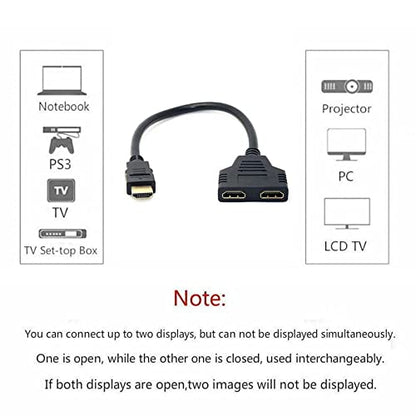 JSER HDMI Male to 2 HDMI Female 1 in 2 Out Splitter Cable Adapter Converter Single Male to Dual Female Y Switch Extension HDTV Cord - style: HDMI to HDMI+HDMI