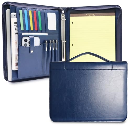3-Ring Padfolio Organizer Binder, Portfolio with Handle | Faux leather folder fits Letter/A4 pads, 13.9 in tablet, cards and pens for work, meetings or daily commute. - color: Blue, size: Handle Portfolio(13.7"x11"x1.57")