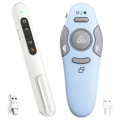 QUI Presenter Clicker USB A&C Bundle | Pen-Shaped White & Remote-Shaped Blue