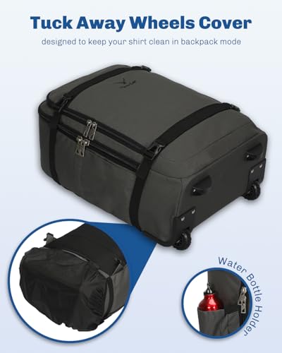 Hynes Eagle Rolling Backpack 42L Backpack with Wheels Airline Approved Carry on Luggage Laptop Travel Suitcase Bag for Women Men Dark Grey - color: Dark Grey