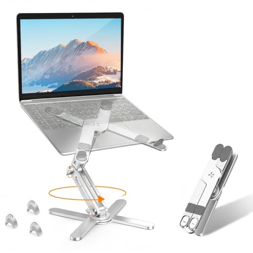 Moallia N86 360 Rotating Laptop Stand for Desk with Locking Knobs, Silver | Aluminum Ergonomic Riser Adjustable Height & Angle for Collaborative Work. Foldable Portable Fits MacBook & Laptops up to 16" - color: Silver