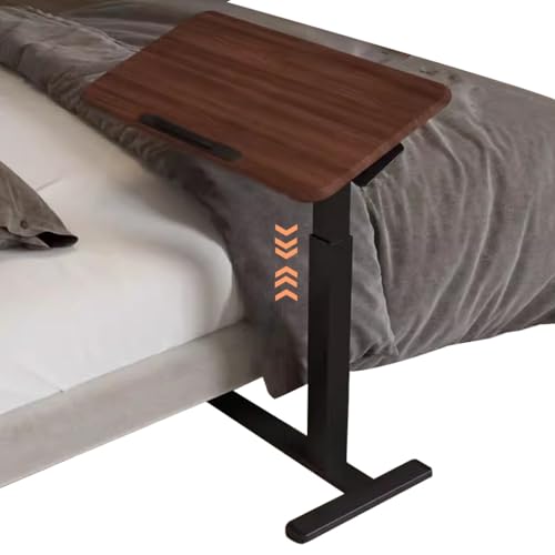 Height Adjustable Standing Desk, Sit Stand Mobile Workstation, Living Room Mobile Sofa Side Table, Reversible Laptop Table with Rollers, Anti-Fall Fence(Brown) - color: Brown