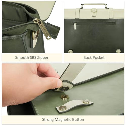 ECOSUSI Laptop Bag for Women Vegan Leather Messenger Bag Fashion Briefcase Computer Satchel Bag - color: Green