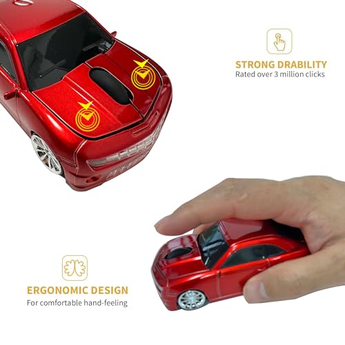 Car Mouse for Compuer, Funny Sport Car Shaped Design, 2.4Ghz Car Wireless Mouse with USB Reciver for Laptop, PC (Red) - color: Red