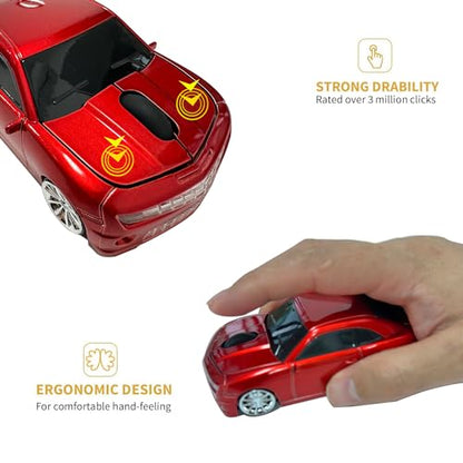 Car Mouse for Compuer, Funny Sport Car Shaped Design, 2.4Ghz Car Wireless Mouse with USB Reciver for Laptop, PC (Red) - color: Red