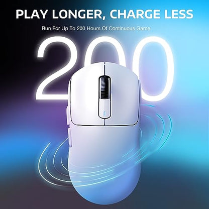 ATTACK SHARK X3 49g Ultra-Lightweight Wireless Gaming Mouse, White | Bluetooth 5.2/2.4G Wireless/Wired, PAW3395 Gaming Sensor, 26K DPI, 200h Battery Life, Programmable Buttons for PC/Mac/Win - color: White