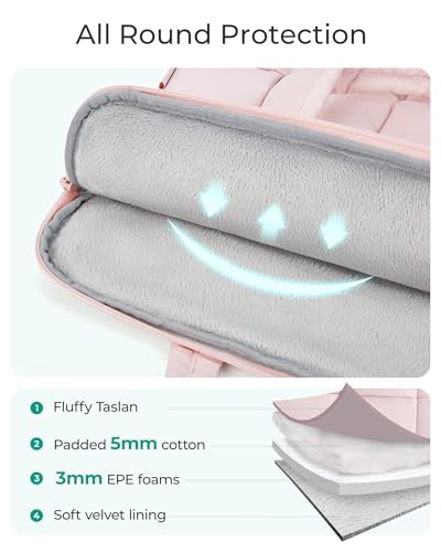 BAGSMART Laptop Case, Puffy Laptop Sleeve with Handle, Compatible with MacBook Air Pro, Laptop Bag for Women - color: Beige, size: 15-16 inch