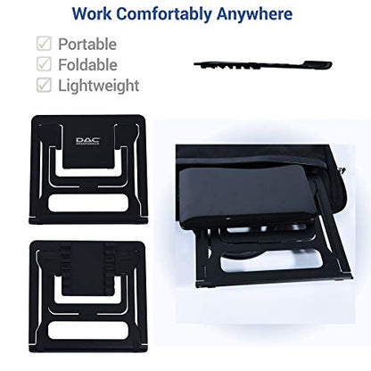 DAC Portable Laptop Stand with 6 Height Levels, Height Adjustable Foldable Aluminum Laptop Riser, Non-Skid Notebook Computer and Tablet Stand for Desk, Black, Fits Any MacBook or Laptop up to 16"