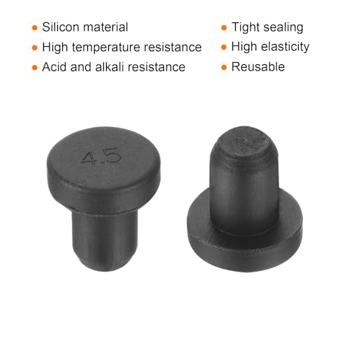 uxcell High Temp Silicone Plug Mount Dia 4.5mm/0.18 inch t Shaped Rubber Stopper Hole Plugs for Powder Coating Plating Waterproof Plugs Sealing Plugs Black Pack of 12(OD 7mm) - size: 4.5x7mm