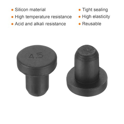 uxcell High Temp Silicone Plug Mount Dia 4.5mm/0.18 inch t Shaped Rubber Stopper Hole Plugs for Powder Coating Plating Waterproof Plugs Sealing Plugs Black Pack of 12(OD 7mm) - size: 4.5x7mm