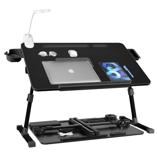 Adjustable Laptop Lap Desk with Cooling Fan USB Light for Adults - color: Black,70x45cm