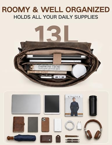VX VONXURY Messenger Bag for Men, Pu Leather 14 Inch Laptop Briefcase Bag for Work Bussiness and School,Coffee - color: 14inch Coffee