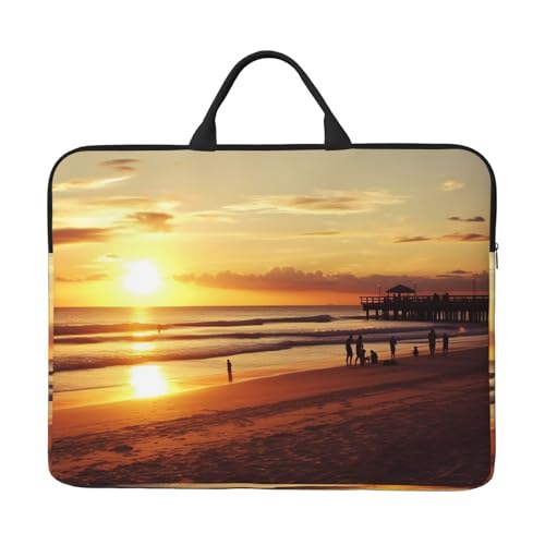 14 Inch Laptop Sleeve Case Waterproof Lightweight Laptop Case Bag Sunset Beach Travel Laptop BagsWith Handle Briefcase Messenger Bag For Women Men