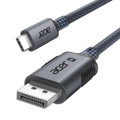 Acer USB C to Display Port 1.4 Cable 6.6FT (8K@60Hz 4K@240Hz), Unidirectional Type-C to DP Cord Support 32.4Gbps/G-Sync/HDR10, Thunderbolt 5/4/3 Compatible with MacBook Pro/Air, XPS, Surface, iPhone17