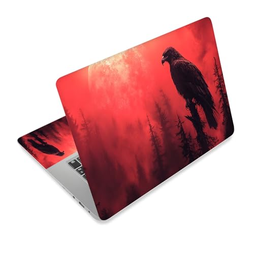 Universal Laptop Skin Sticker Decal,15.6 Inch Laptop Vinyl Cover for 13" 14" 15.6" Laptop,Scratch-Resistant Waterproof Protector Wrap,Reusable with Wrist Pads,Red Moon Eagle - color: Red Moon Eagle
