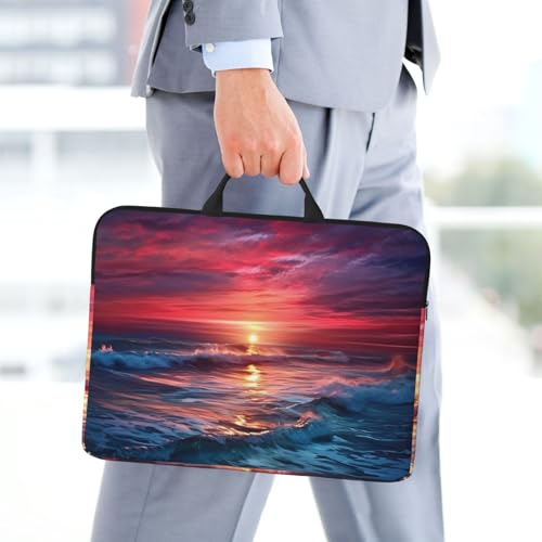 14 Inch Laptop Sleeve Case Waterproof Lightweight Laptop Case Bag Ocean Tide At Warm Twilight Travel Laptop BagsWith Handle Briefcase Messenger Bag For Women Men