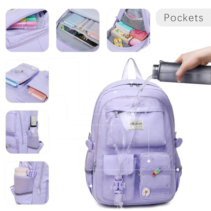 abshoo School Backpack for Girls Bookbag with Lunch Bag Teen Girls School Bag Travel Daypack (Purple) - color: Purple