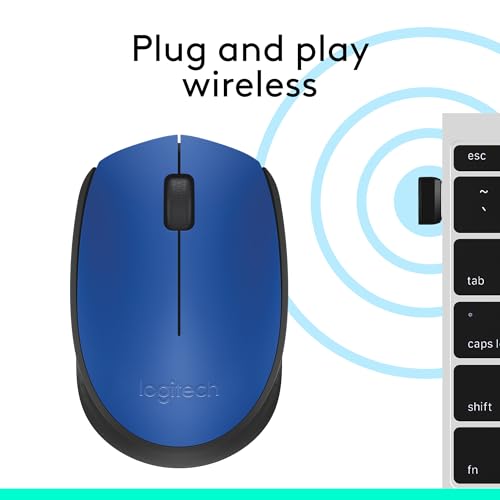 Logitech M170 Compact Ambidextrous 2.4 GHz Wireless Mouse - Blue | Ambidextrous mouse with 2.4 GHz USB-A Nano Receiver, Optical Tracking, 12-Months Battery Life, PC, Mac, Laptop compatible - color: Blue