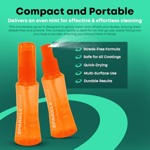 Sparkle Vivid Anti-Reflective Safe Lens Cleaner Spray Kit - (2) 2oz Glasses Cleaner Spray & (2) Microfiber Cloth for Eyeglasses, Sunglasses, Lenses, Screens and Camera Cleaning Kit (4 Piece Set) - style: Orange | 2x2oz Lens Spray + 2 Microfiber Cloth