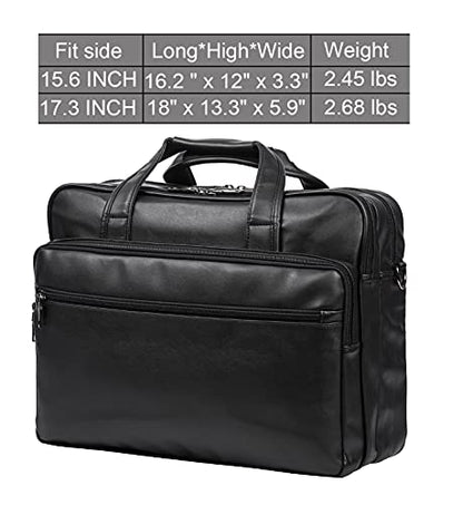seyfocnia Leather Laptop Bag, Men's 15.6 Inche 17.3 Inche Messenger Briefcase Business Satchel Computer Handbag Shoulder Bag - color: [G]black, size: 17.3 inch