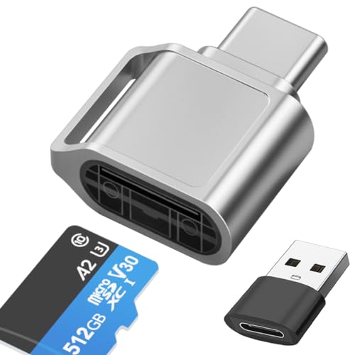 Micro SD Card Reader, USB C SD Card Reader, Type C TF Memory Card Reader with USB C to USB Adapter and Keychain, Compatible with iPhone 17/16/15, iPad, Samsung Galaxy, MacBook, Laptops and Tablets