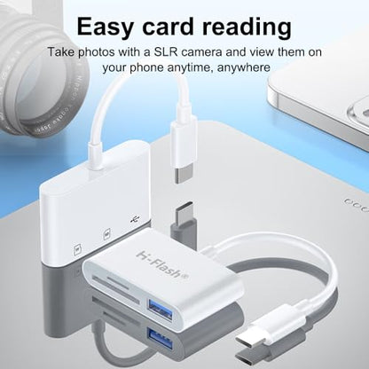 3-in-1 SD Card Reader for iPad iPhone Android, USB C Memory Card Adapter, Supports USB 3.0/2.0, SD/TF Card, Plug and Play, No App Needed