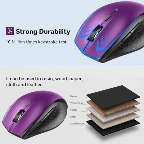 TECKNET Bluetooth Mouse, 4800 DPI Computer Mouse, 2-Year Battery Wireless Mouse 6 Adjustable DPI, 6 Buttons Compatible with Laptop/Windows/Computer(Purple) | BT 5.0/3.0, 6-Level DPI to 4800, Wide OS Compatible, Ergonomic for M/L Hands, Extended Battery -