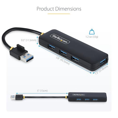 StarTech 4-Port USB-A Hub 5Gbps with 5in/13cm Cable, iMac (H5A4A-USB-HUB) | USB 3.0 data transfer, USB Powered, Travel mini, Portable multi-port splitter, Windows PC, MacBook, Chromebook, Surface - size: 0.4 ft, style: USB-A