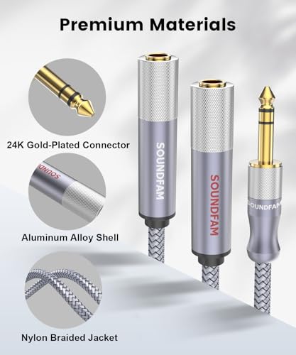 Microphone Splitter 2 Feet/60CM TRS 1/4 inch Splitter 1 Male to 2 Female, 6.35mm Stereo Male Plug to Dual 6.35mm Female-Grey(2PACK) - size: 2ft/60CM-2PACK, style: 1/4" Splitter 1 Male to 2 Female