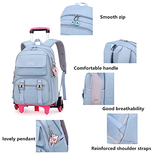ZHANAO Rolling Backpack Luggage BookBag with Wheels Trolley Bag Wheeled Travel Backpack for Girls & Boys Trolley Bag - color: Pink, size: 6-wheel