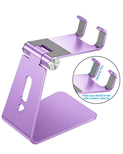 OMOTON C2 Adjustable Aluminum Cell Phone Stand with Charging Cutout, Purple | Sturdy 3mm Aluminum, Charging Port, 270° Adjustable, Non-Slip Silicone Pads, Works with Thick Cases, for All Smartphones - color: Purple