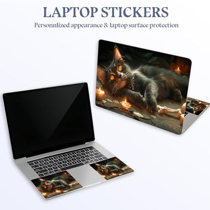 Universal Laptop Skin Sticker Decal,15.6 Inch Laptop Vinyl Cover for 13" 14" 15.6" Laptop,Scratch-Resistant Waterproof Protector Wrap,Reusable with Wrist Pads,Candle Skull Witch Cat - color: Candle Skull Witch Cat