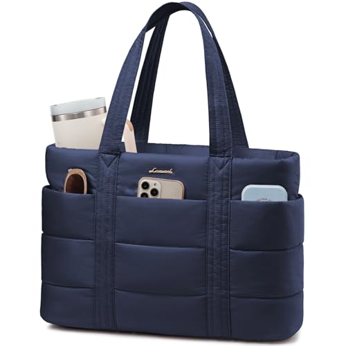 LOVEVOOK Tote Bag for Women, Large Puffer Work Tote Laptop Bag, Lightweight Travel Tote Bag with Zipper Gifts for Women - color: Blue-l, size: 17 Inch
