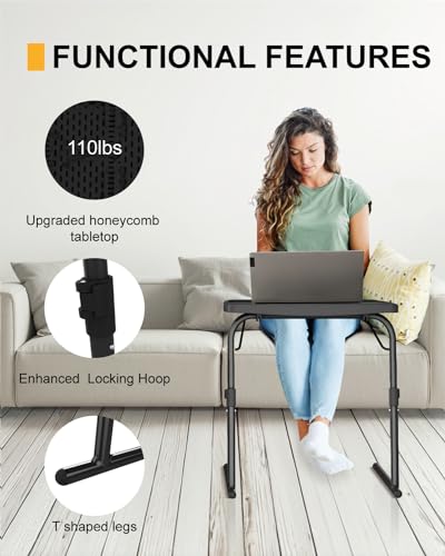 Max Adjustable TV Tray Table with Cup Holder - 22 x 16.9 inch TV Dinner Tray on Bed & Sofa, Large Size Comfortable Folding Table, Laptop Table for Couch with 6 Height & 3 Tilt Angle Adjustment - size: XL TV tray-1 pack