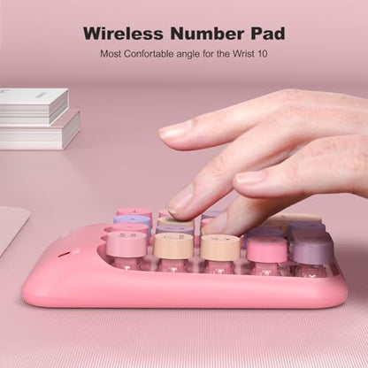 MOWUX Wireless Number Pads, Cute Colorful Numeric Keypad Numpad Portable 2.4 GHz Financial Accounting Number Keyboard Extensions, 18 Key Number Numpad for Laptop Desktop, PC (Pink) - color: Pink